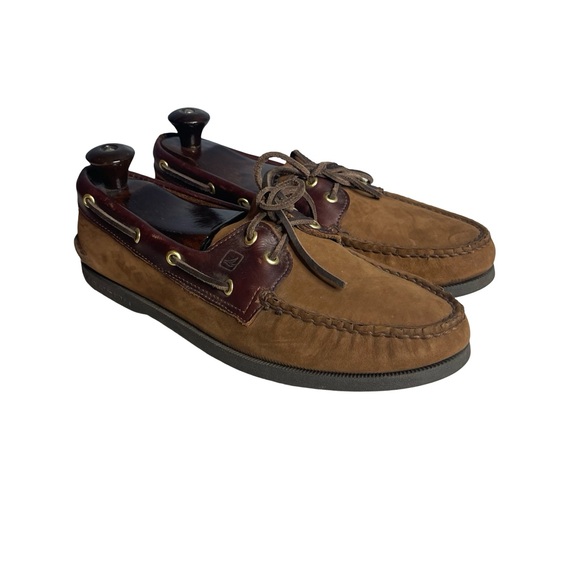 Sperry Top Sider Brown nubuck suede Leather Boat Shoes. Men SZ 10.5 M round toe
